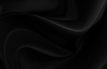 Black gray satin dark fabric texture luxurious shiny that is abstract silk cloth background with patterns soft waves blur beautiful.