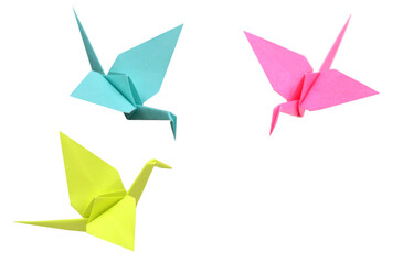 three origami birds isolated white