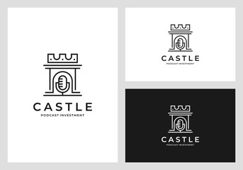 castle logo design in line art style premium vector