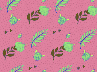 Image without seams. Beautiful pattern on a summer theme. Pattern consisting of  plants and  flowerbed. Background image.
