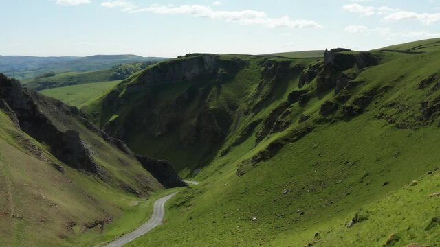 Aerial view of Winnat's pass in the Peak District, Derbyshire UK