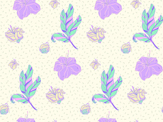 Image without seams. Beautiful pattern on a summer theme. Pattern consisting of  plants and  flowerbed. Background image.
