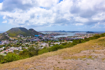 The view of the island of St. Maarten on a sunny day