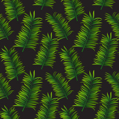 Tropical palm leaves seamless pattern. Vector illustration.