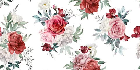 Meubelstickers Naadloze bloemmotief met bloemen op lichte achtergrond, aquarel. Sjabloonontwerp voor textiel, interieur, kleding, behang. Botanische kunst © ola-la