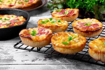 Belarusian pie, Smazhenka, with sausage, egg and topped with green onion