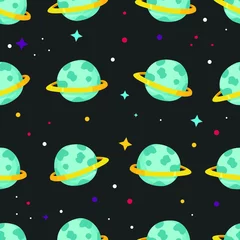 Fotobehang seamless vector pattern of planets in space © Надежда Мамзурина