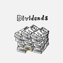 Dividends concept. Packs of money and the inscription.