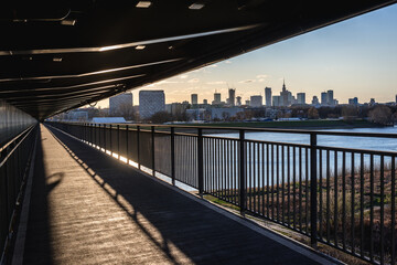 Bicycle path on Lazienkowski bridge in Warsaw, capital city of Poland