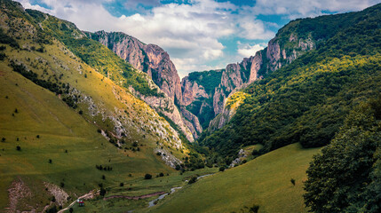 West side view of Cheile Turzii / Turzii's Gorge canyon, large natural preserve with marked trails...