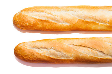 Fresh loaf. Bread with a golden crust on white backgrund