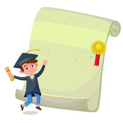 graduate boy with diploma jumping for joy vector illustration