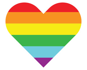 Background of 6 LGBTQ transgender rainbow colors in heart shape. Isolated on white background. Vector Illustration.