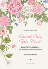 Frame with flowers. Blooming  garden. Vector illustration.