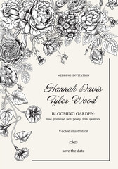 Frame with flowers. Blooming  garden. Vector illustration.