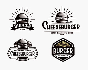 set of vintage handdrawn burger label logo design - obrazy, fototapety, plakaty