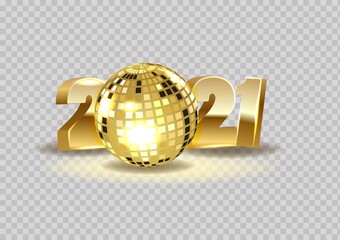 Happy New Year 2021. Holiday vector illustration of gold metal numbers 2021.