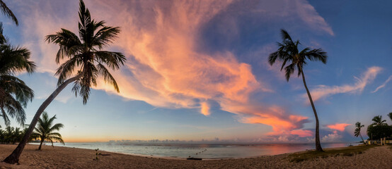 Landscape of paradise tropical island beach, sunrise shot