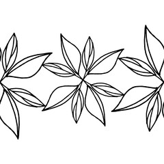 Black and white image of simple leaves. Linear pattern of several leaves. Hand drawing. Trace