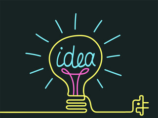 Fototapeta premium Vector. Light bulb drawn by a bright line. Concept of idea and creativity.