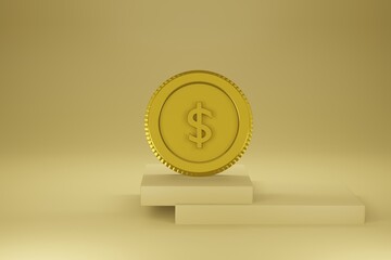 Gold coins finance income business money success. Illustration  wallpaper for backdrop background. Business brochure cover wed design product presentation. 3D Rendering.  
