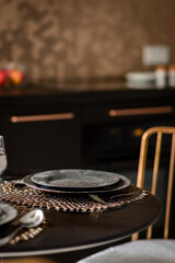 Close-up on set dining table