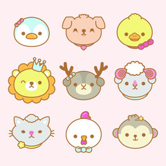 Cute cartoon 9 animals set