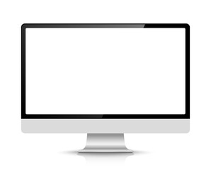 Realistic computer or Pc monitor isolated on background. Vector mockup.