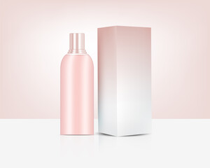 Bottle Mock up Realistic Rose Gold Perfume Cosmetic and Box for Skincare Product Background Illustration. Health Care and Medical Concept Design.