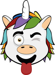 Vector illustration of the face of a unicorn cartoon