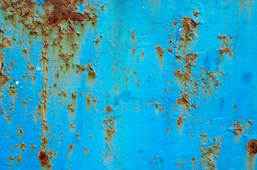 Blue rusty metal. Old metal with peeling paint.