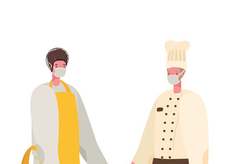 Male cook and chef with masks vector design