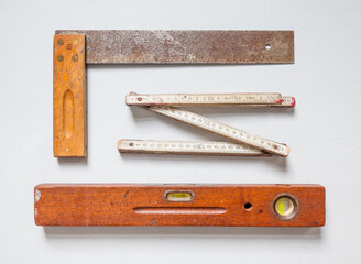Old wood angle as well as ruler and spirit level testing device expertise accuracy customization manual training home improvement woodworking carpentry tradition precision work diy