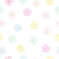 seamless pattern with pastel colored flowers, cute and simple watercolor illustration for party backgrounds, wrapping or fabric