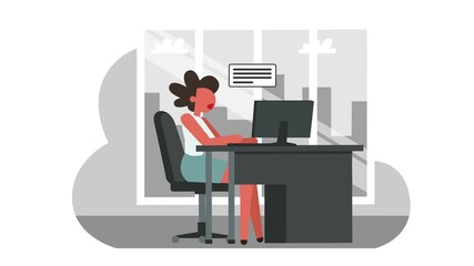 Stick Figure Color Pictogram Girl Woman Character Chatting in Office Workplace Cartoon Animation Luma Matte