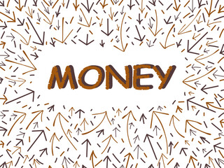 Word money and arrows doodle on a white background. The concept for the business idea, startup, and innovation technology