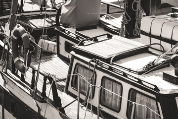 Wooden deck and cabin of a sailboat