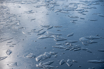 Small pieces of ice in the frozen ice sheet