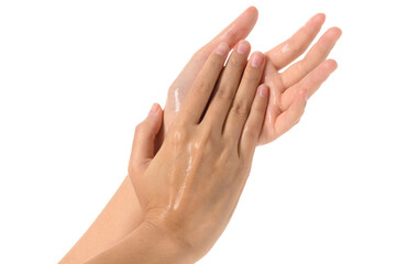Woman cleaning hands with Alcohol Sanitize gel to prevent bacteria- Viruses- contagious disease-...