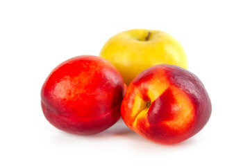 Fototapeta na wymiar Fresh organic peach and apple isolated on white background
