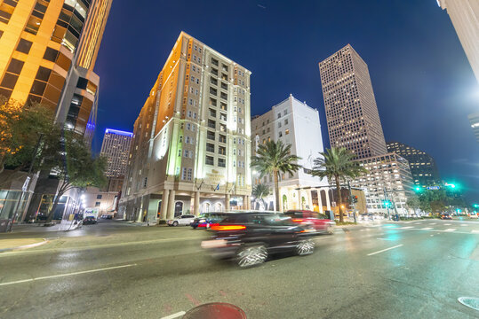 NEW ORLEANS  - FEBRUARY 2016: City streets on a beautiful clear night