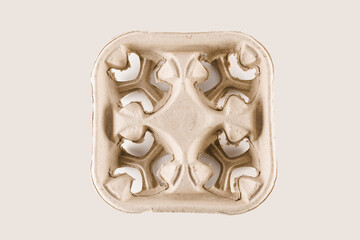 Eco friendly natural 4 coffee cup holder in with empty space. Disposable ecological utensils on...