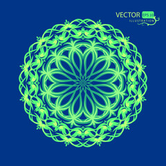 Mandala. Beautiful round pattern on a blue background. Oriental ornament. Arabesque. Vector illustration.