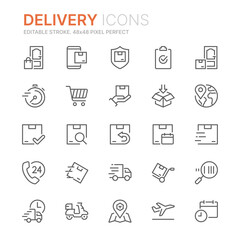 Collection of delivery related line icons. 48x48 Pixel Perfect. Editable stroke