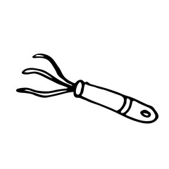 Mini garden rakes.Hand drawn sketches gardening tools. Isolated elements equipment for agriculture in Doodle style. Vector illustration on a white background.