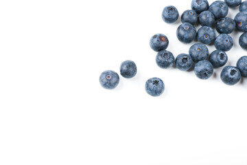 blueberry berries on white background top view with copy space