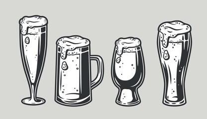 Set of beer mug with foam bar menu