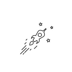 Outline rocket ship with stars. Isolated on white. Flat line icon.