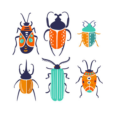 stylized insects set with colorful beetles