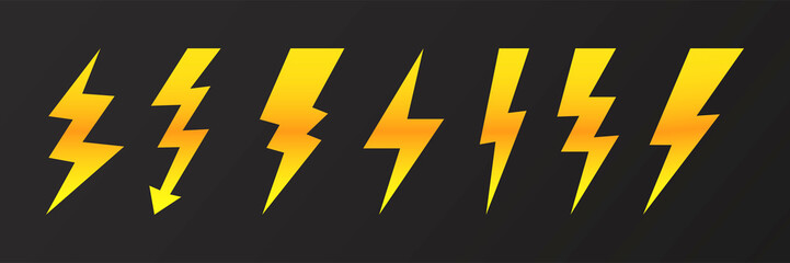 Lightning icon set on black background. Vector illustration.